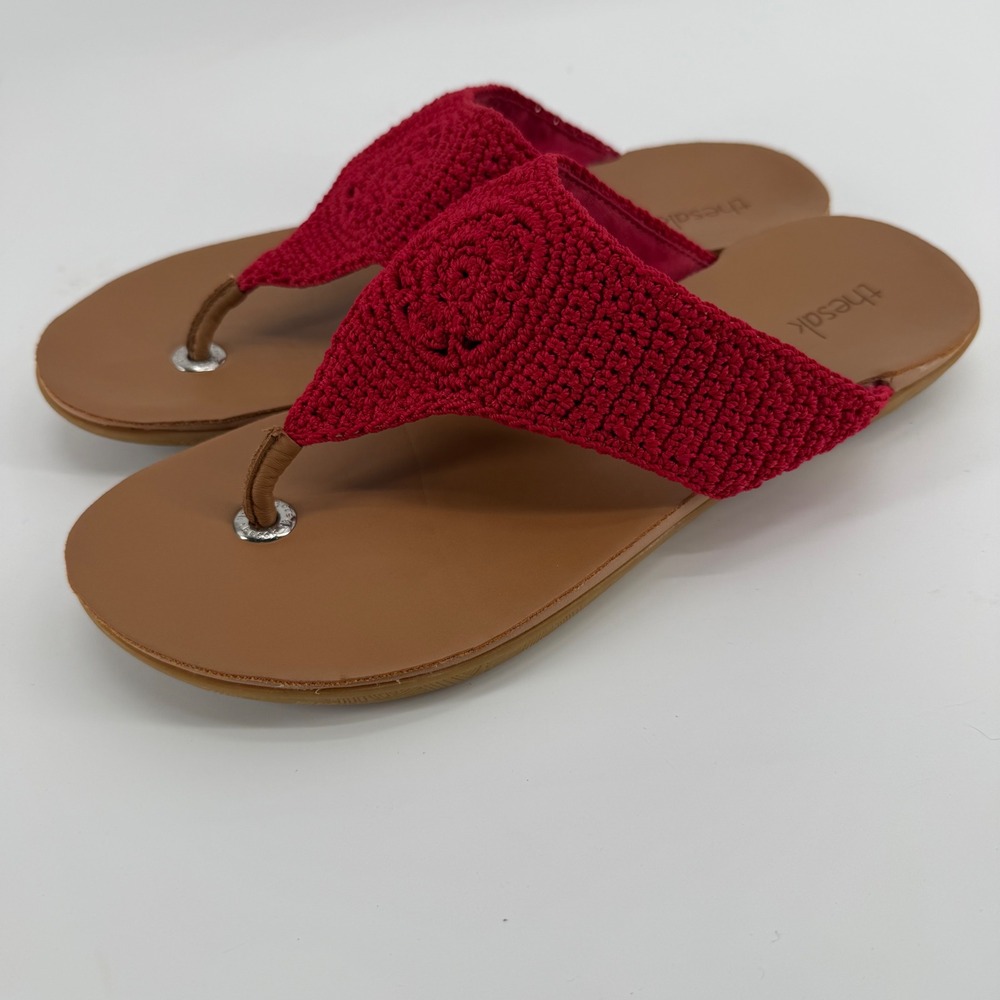 The Sak Shana Red Crochet Thong Sandal Boho Flip Flops Casual Women's Size 11